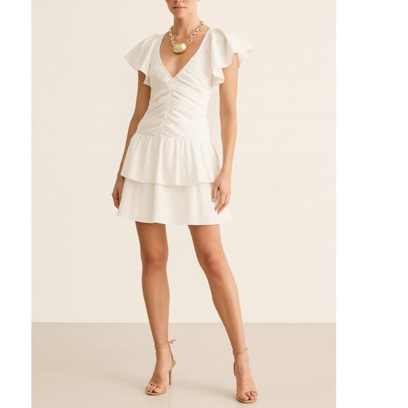 Anthropologie Ruffled Mini Dress Small White NWT - Picture 1 of 7